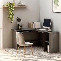 Vidaxl L-Shaped Corner Desk High Gloss Gray 47.2 X 55.1 X 29.5 Engineered Wood