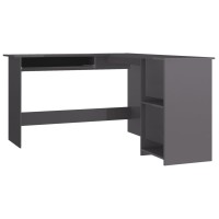 Vidaxl L-Shaped Corner Desk High Gloss Gray 47.2 X 55.1 X 29.5 Engineered Wood