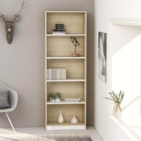 Vidaxl 5-Tier Book Cabinet White And Sonoma Oak 23.6X9.4X68.9 Engineered Wood