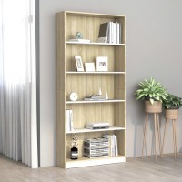 Vidaxl 5-Tier Book Cabinet White And Sonoma Oak 31.5X9.4X68.9 Engineered Wood