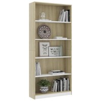 Vidaxl 5-Tier Book Cabinet White And Sonoma Oak 31.5X9.4X68.9 Engineered Wood
