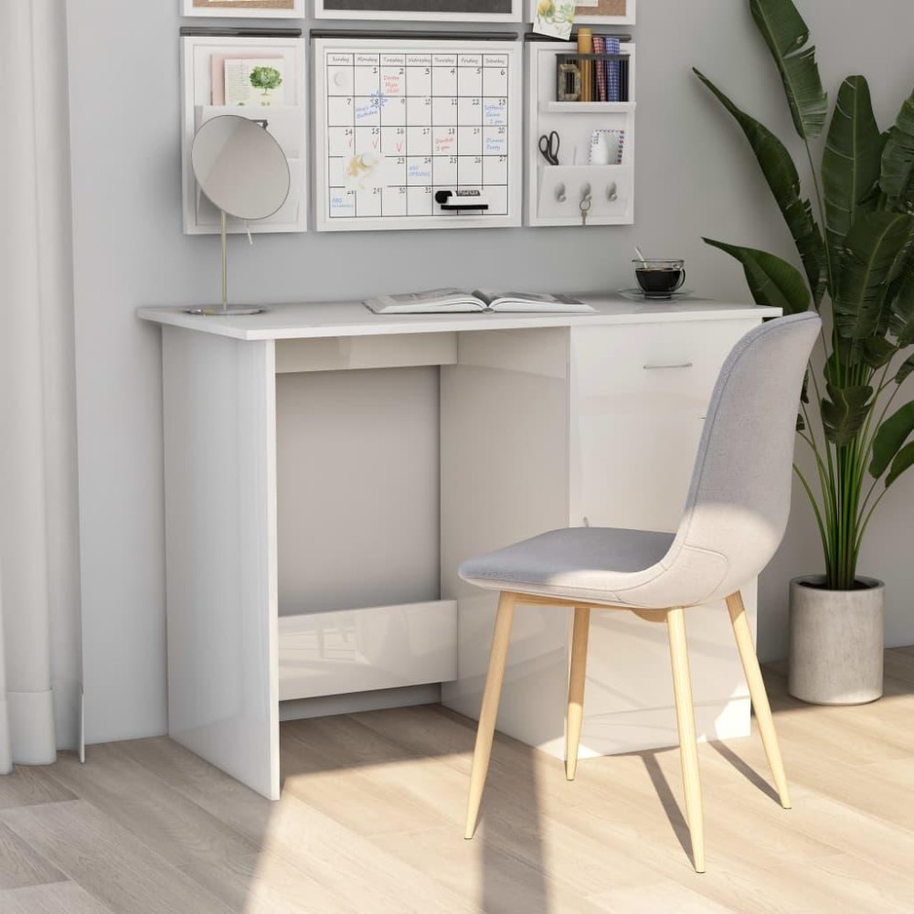 Vidaxl Desk High Gloss White 39.4 X 19.7 X 29.9 Engineered Wood