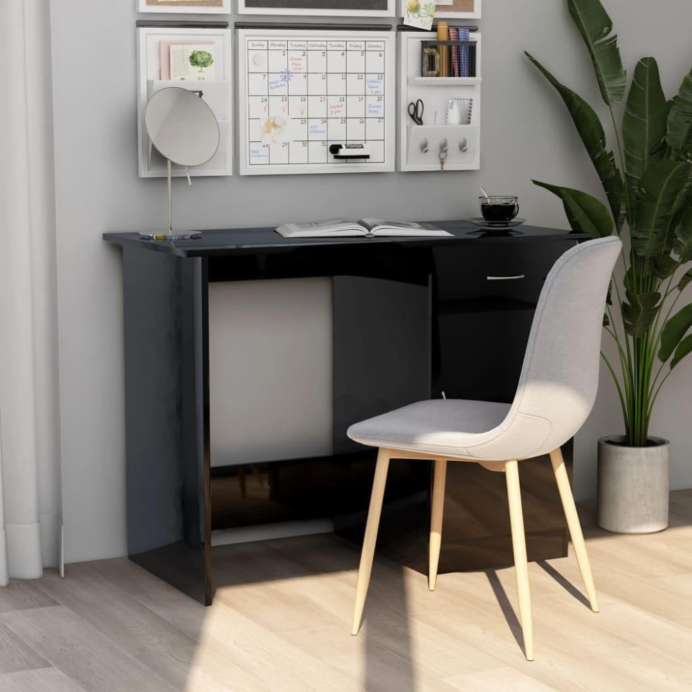 Vidaxl Desk High Gloss Black 39.4 X 19.7 X 29.9 Engineered Wood