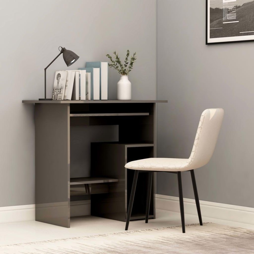 Vidaxl Desk High Gloss Gray 31.5 X 17.7 X 29.1 Engineered Wood
