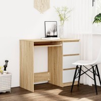 Vidaxl Desk White And Sonoma Oak 35.4X17.7X29.9 Engineered Wood