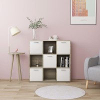 Vidaxl Book Cabinet White And Sonoma Oak 35.4X11.8X35.4 Engineered Wood