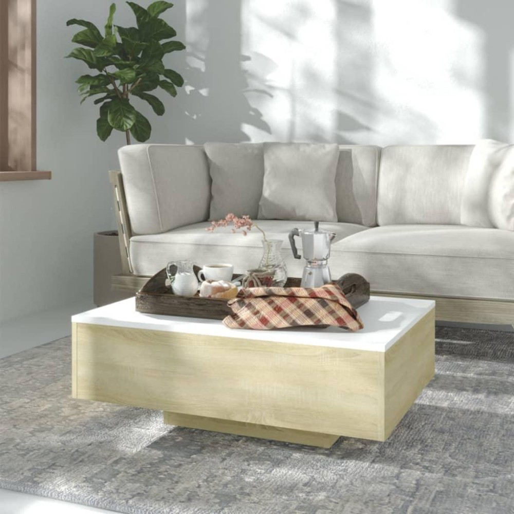 vidaXL Coffee Table White and Sonoma Oak 33.5