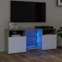 Vidaxl Tv Cabinet With Led Lights White And Sonoma Oak 47.2X11.8X19.7