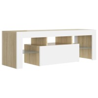 Vidaxl Tv Cabinet With Led Lights White And Sonoma Oak 47.2X13.8X15.7