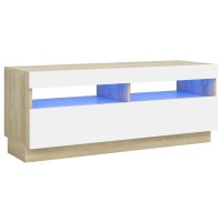 Vidaxl Tv Cabinet With Led Lights White And Sonoma Oak 39.4X13.8X15.7