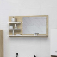 vidaXL Bathroom Mirror White and Sonoma Oak 35.4