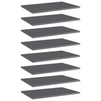 Vidaxl Bookshelf Boards 8 Pcs High Gloss Gray 23.6X15.7X0.6 Engineered Wood