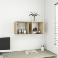 Vidaxl Wall Cabinets 2 Pcs White And Sonoma Oak 14.6X14.6X14.6 Engineered Wood