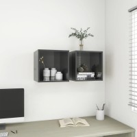 Vidaxl Wall Cabinets 2 Pcs High Gloss Gray 14.6X14.6X14.6 Engineered Wood
