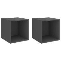 Vidaxl Wall Cabinets 2 Pcs High Gloss Gray 14.6X14.6X14.6 Engineered Wood