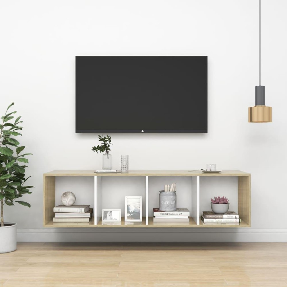 Vidaxl Wall-Mounted Tv Cabinet Sonoma Oak And White 14.6X14.6X56.1 Engineered Wood