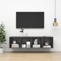 Vidaxl Wall-Mounted Tv Cabinet High Gloss Gray 14.6X14.6X56.1 Engineered Wood