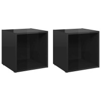 Vidaxl Tv Cabinets 2 Pcs High Gloss Black 14.6X13.8X14.6 Engineered Wood