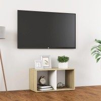 Vidaxl Tv Cabinet White And Sonoma Oak 28.3X13.8X14.4 Engineered Wood