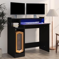 Vidaxl Desk With Led Lights Black 38.2X17.7X35.4 Engineered Wood