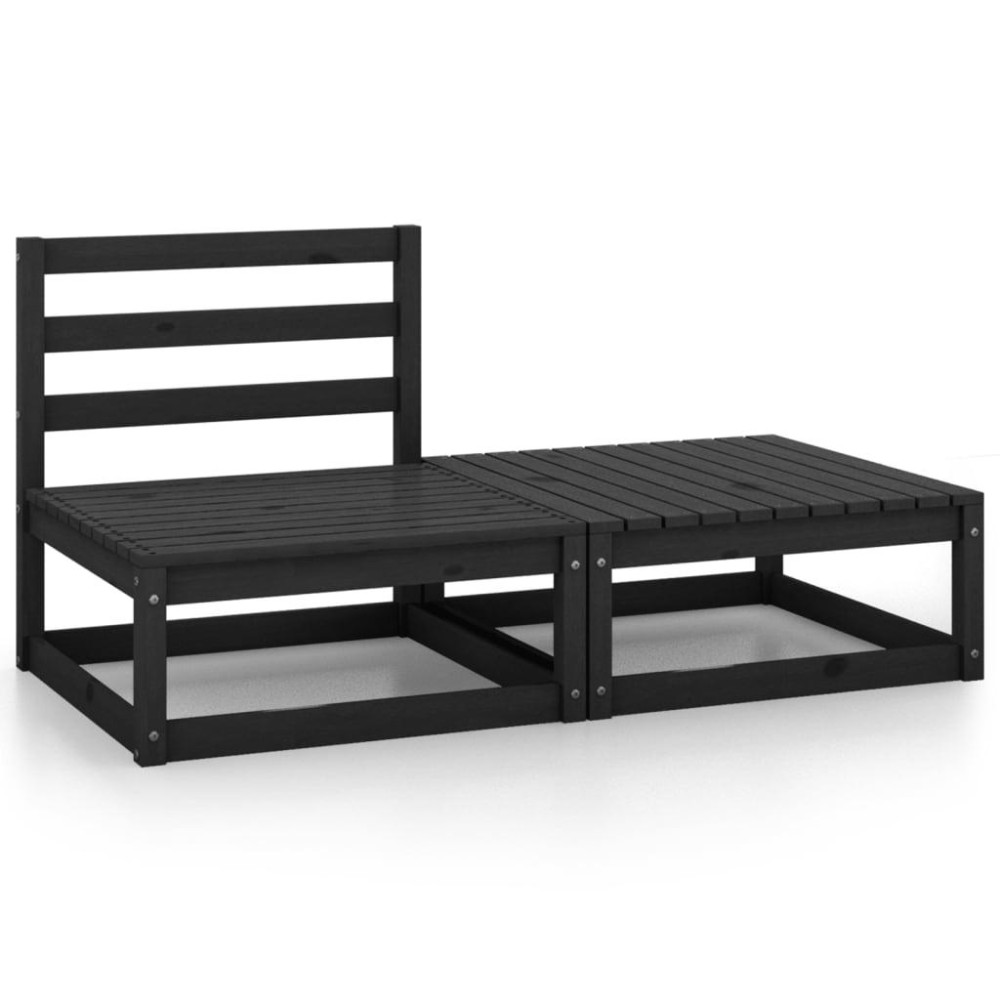 vidaXL 2 Piece Patio Lounge Set Black Solid Pinewood