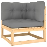 vidaXL Patio Corner Sofa with Gray Cushions Solid Wood Pine