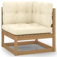 vidaXL Patio Corner Sofa with Cream Cushions Solid Pinewood