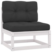 vidaXL Patio Middle Sofa with Anthracite Cushions White Solid Pinewood