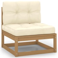 vidaXL Patio Middle Sofa with Cream Cushions Solid Pinewood