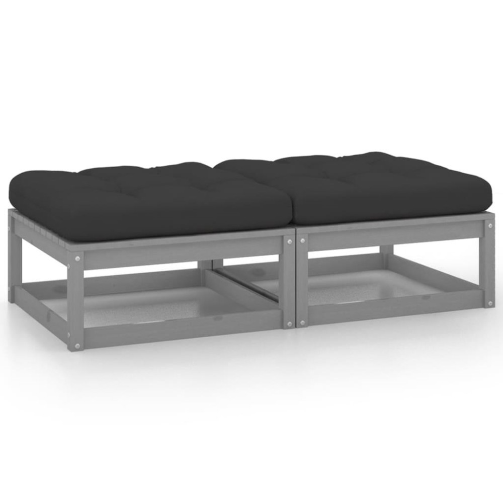 vidaXL Patio Footstools with Cushions 2 pcs Gray Solid Pinewood