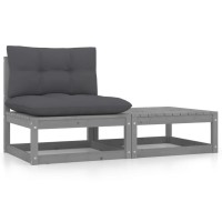 vidaXL 2 Piece Patio Lounge Set with Cushions Gray Solid Wood Pine