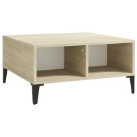 Vidaxl Coffee Table White And Sonoma Oak 23.6X23.6X11.8 Engineered Wood