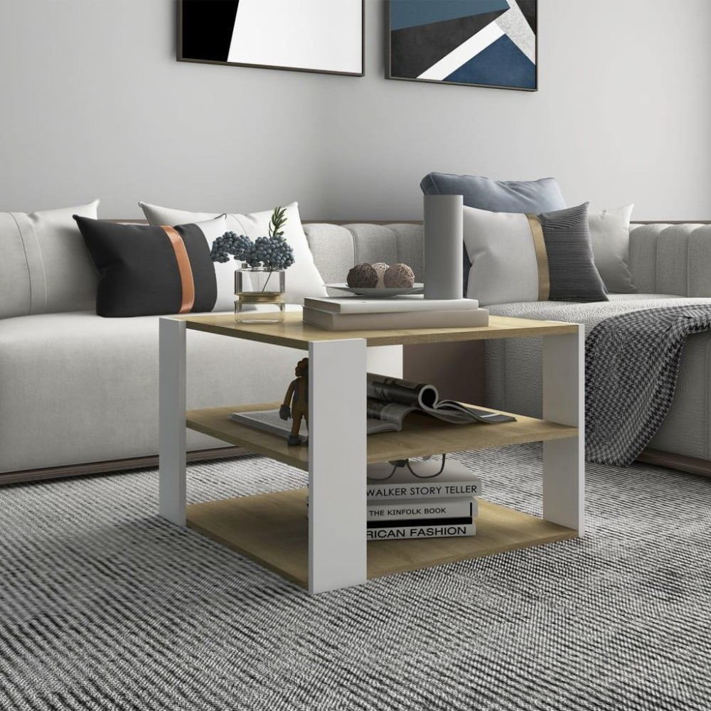 vidaXL Coffee Table Sonoma Oak and White 23.6