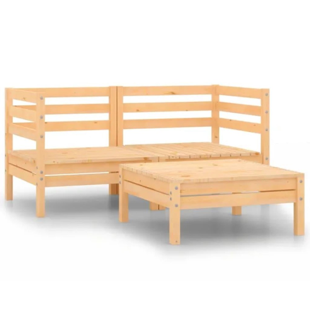 vidaXL 3 Piece Patio Lounge Set Solid Wood Pine