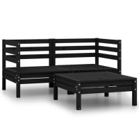 vidaXL 3 Piece Patio Lounge Set Solid Wood Pine Black