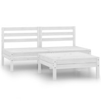 vidaXL 3 Piece Patio Lounge Set Solid Wood Pine White