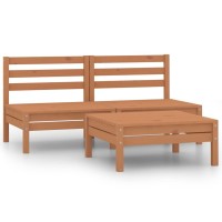 vidaXL 3 Piece Patio Lounge Set Solid Wood Pine Honey Brown