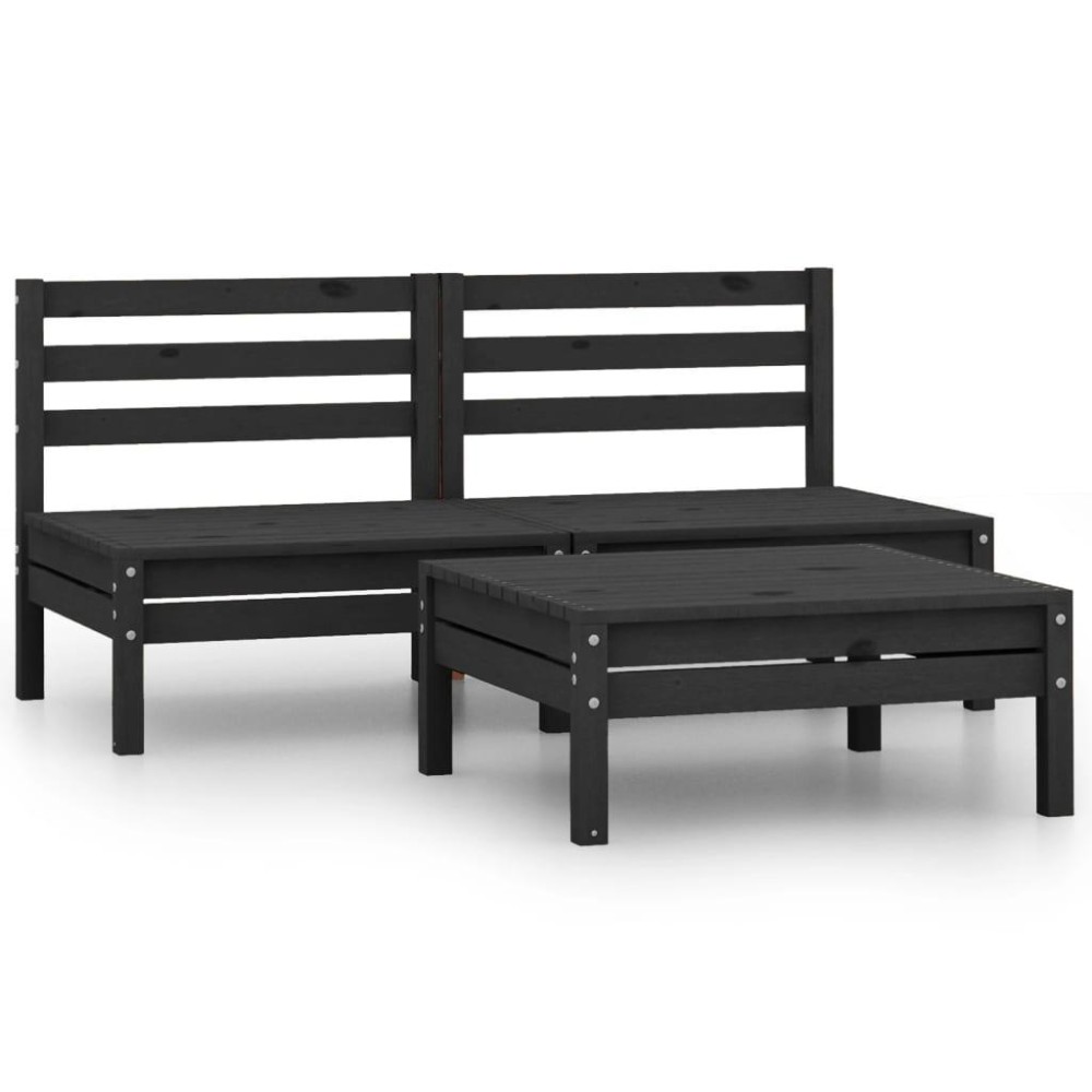 vidaXL 3 Piece Patio Lounge Set Solid Wood Pine Black