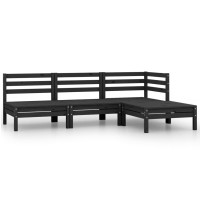 vidaXL 4 Piece Patio Lounge Set Solid Pinewood Black