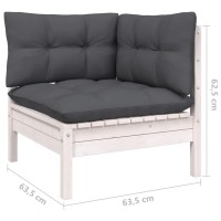 vidaXL Patio Corner Sofa with Cushions White Solid Pinewood