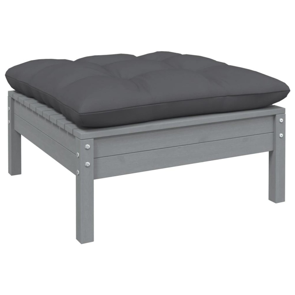 vidaXL Patio Footstool with Anthracite Cushion Gray Solid Pinewood