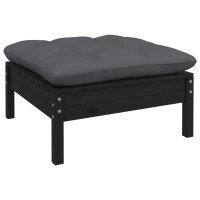 vidaXL Patio Footstool with Anthracite Cushion Black Solid Pinewood