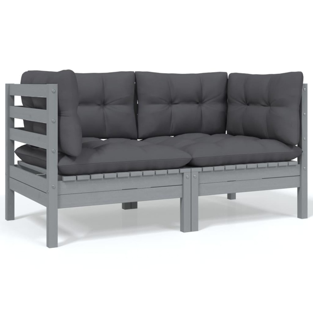 vidaXL 2-Seater Patio Sofa with Cushions Gray Solid Pinewood