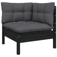 vidaXL 2-Seater Patio Sofa with Cushions Black Solid Pinewood