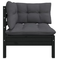 vidaXL 2-Seater Patio Sofa with Cushions Black Solid Pinewood