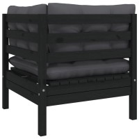 vidaXL 2-Seater Patio Sofa with Cushions Black Solid Pinewood