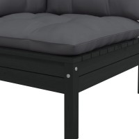 vidaXL 2-Seater Patio Sofa with Cushions Black Solid Pinewood