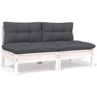 vidaXL 2-Seater Patio Sofa with Cushions White Solid Pinewood