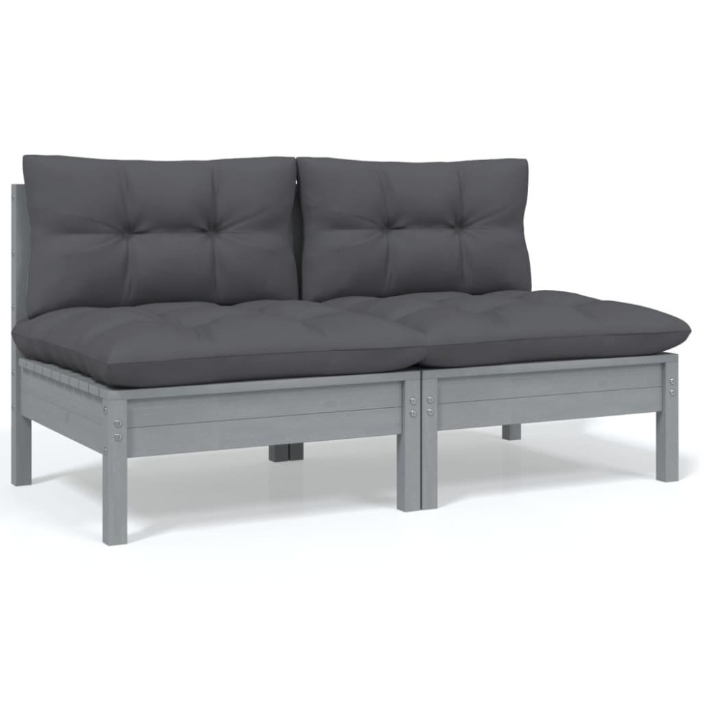 vidaXL 2-Seater Patio Sofa with Cushions Gray Solid Pinewood