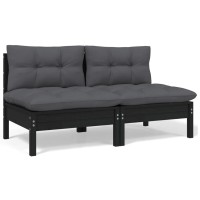 vidaXL 2-Seater Patio Sofa with Cushions Black Solid Pinewood